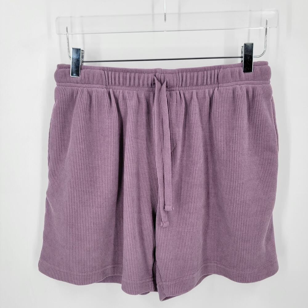 Negative Space Purple Knit Lounge Shorts Women's L Drawstring Pockets Stretch